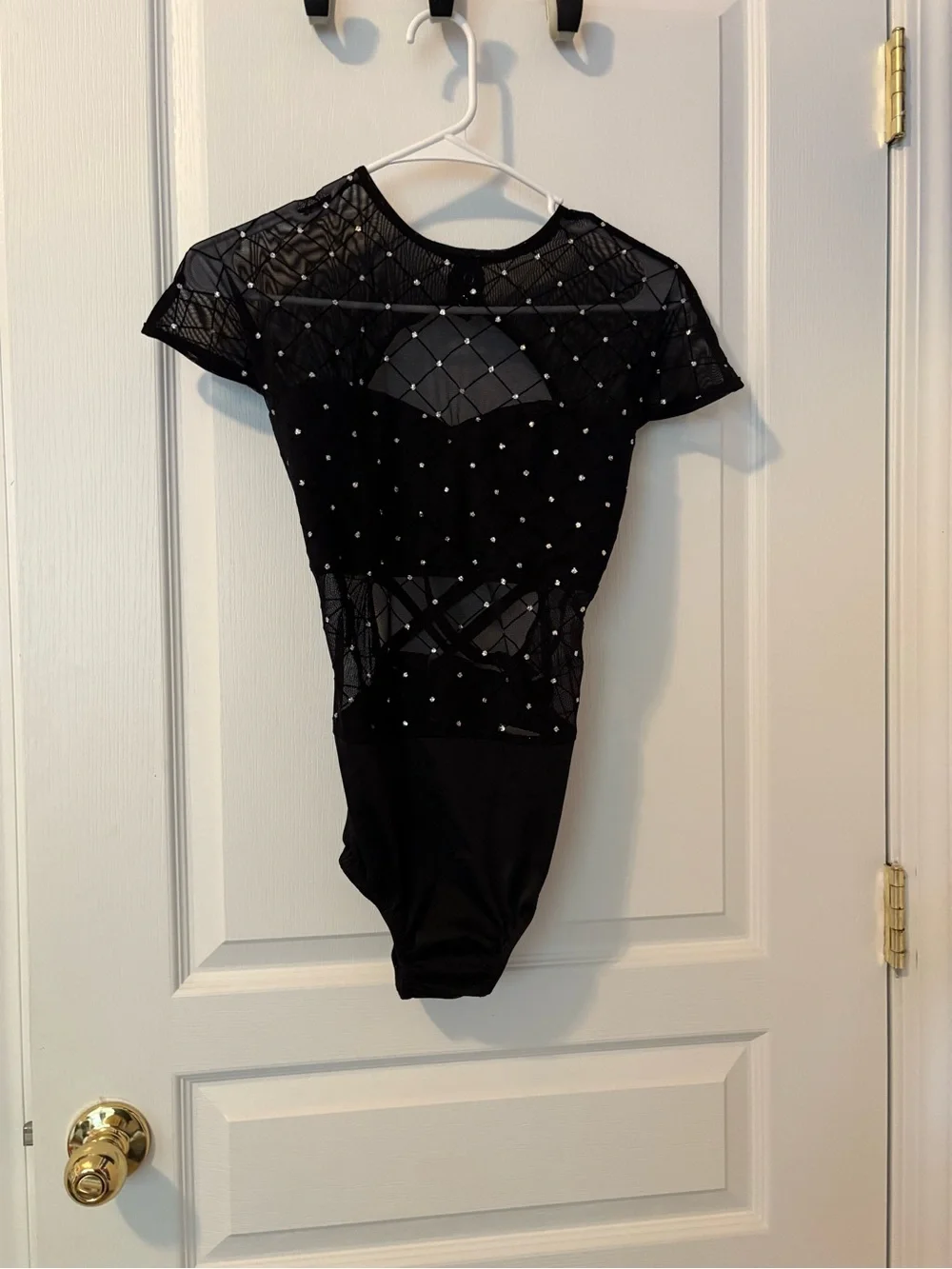 Black Crystal-Embellished Dance Leotard